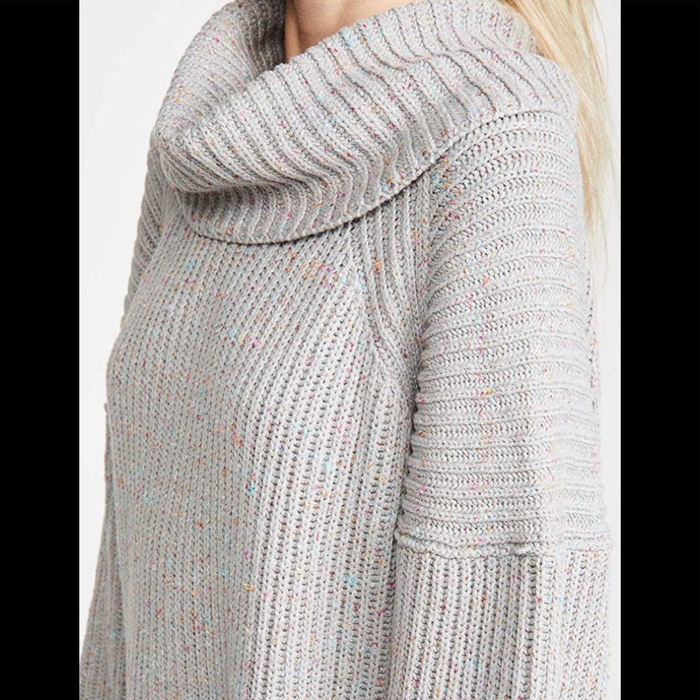 Free People Light Gray Speckled Cowl Neck Sweater
